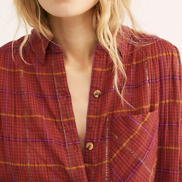 Free People Break My Stride Buttondown Top - Picture 3 of 3